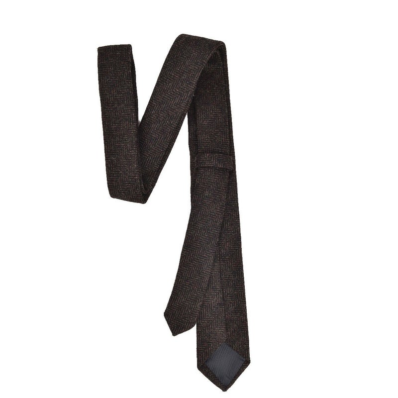 VOBOOM Mens Necktie Skinny Tweed Pattern Woolen Neck Tie (06 Coffee) - Image 5
